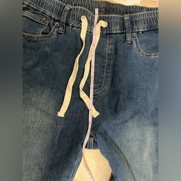 Driftwood x Free People Feathery Leaf Drawstring Denim Joggers embroidery - Picture 15 of 16